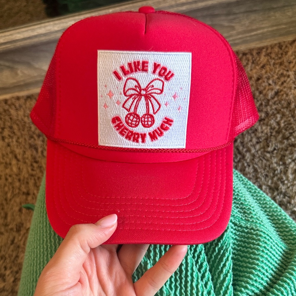 OTTO Red Trucker Hat with Cherry Design